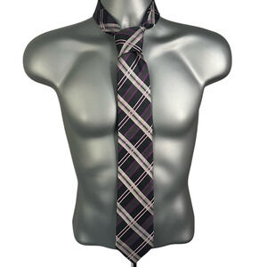 Geoffrey Beene Silk Black, Purple and Pink Plaid Neck Tie